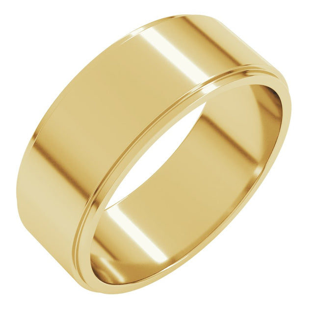 14K Yellow Gold 7 mm Stepped-Edge Flat Band Size 7.5