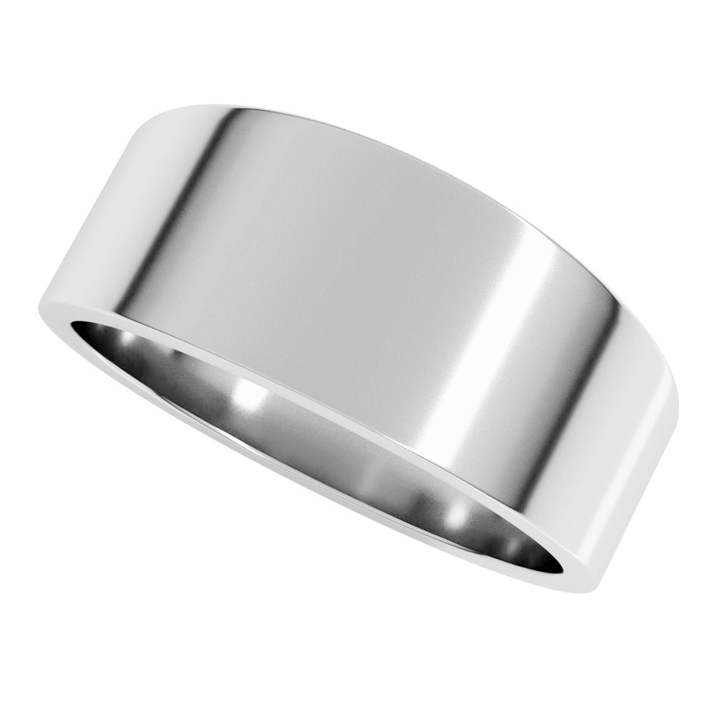 14K White 8 mm Flat Tapered Band