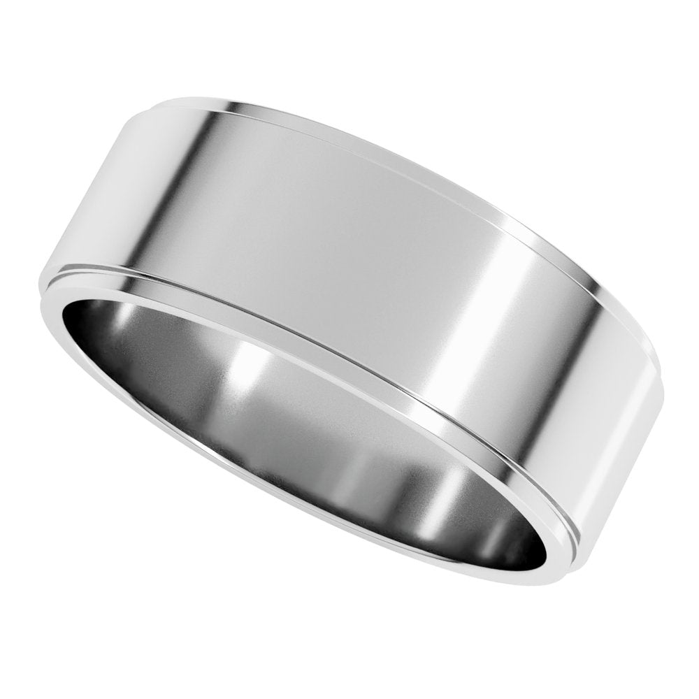 10K White Gold 7 mm Stepped-Edge Flat Band Size 11.5