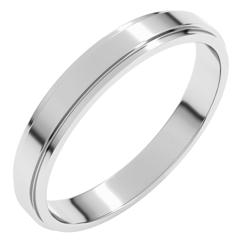 14K White Gold 3 mm Stepped-Edge Flat Band Size 8.5