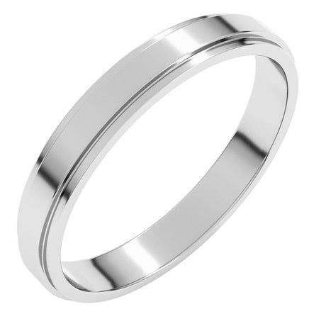 14K White Gold 3 mm Stepped-Edge Flat Band Size 8.5