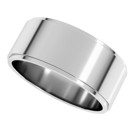 Sterling Silver 8 mm Stepped-Edge Flat Band Size 10