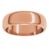 14K Rose Gold 6 mm Half Round Band Size 9.5