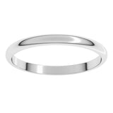 10K White Gold 2 mm Lightweight Half Round Band Size 3.5