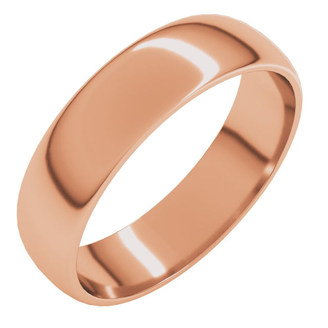 14K Rose Gold 5 mm Lightweight Half Round Band Size 6.5
