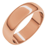 14K Rose Gold 6 mm Half Round Band Size 9.5
