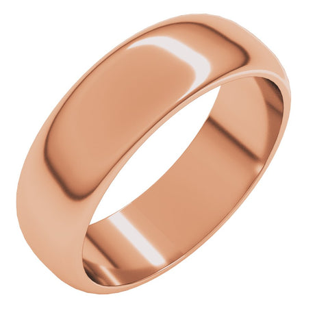 14K Rose Gold 6 mm Half Round Band Size 9.5