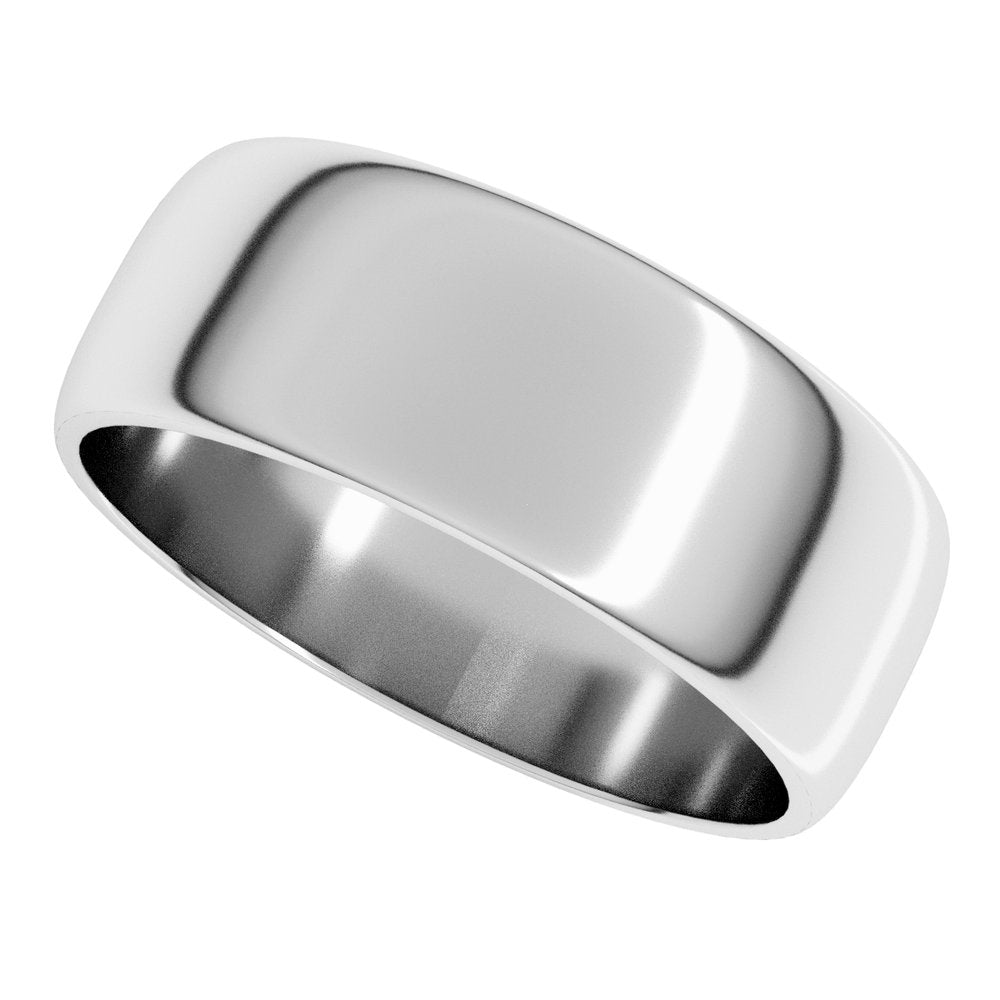 10K White Gold 7 mm Lightweight Half Round Band Size 8.5