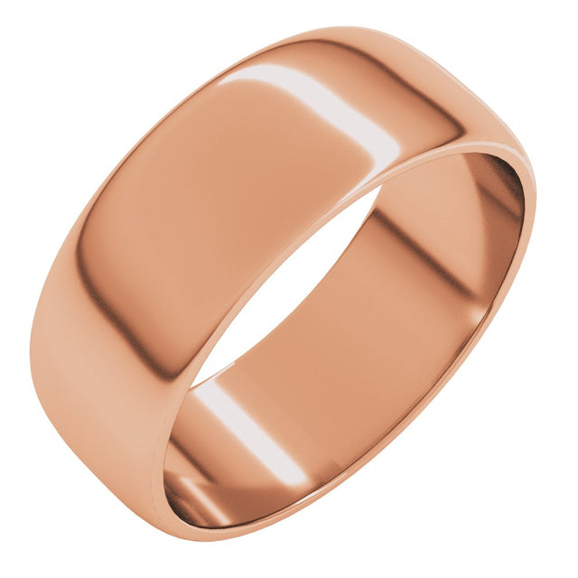 14K Rose Gold 7 mm Lightweight Half Round Band Size 11