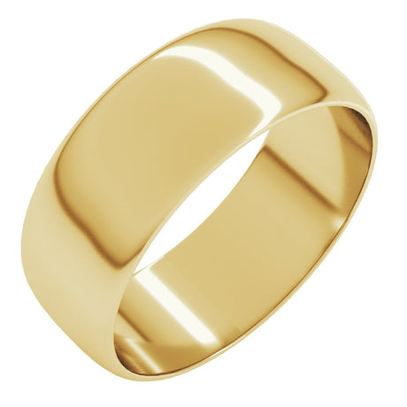 14K Yellow Gold 7 mm Ultra-Lightweight Half Round Band Size 10