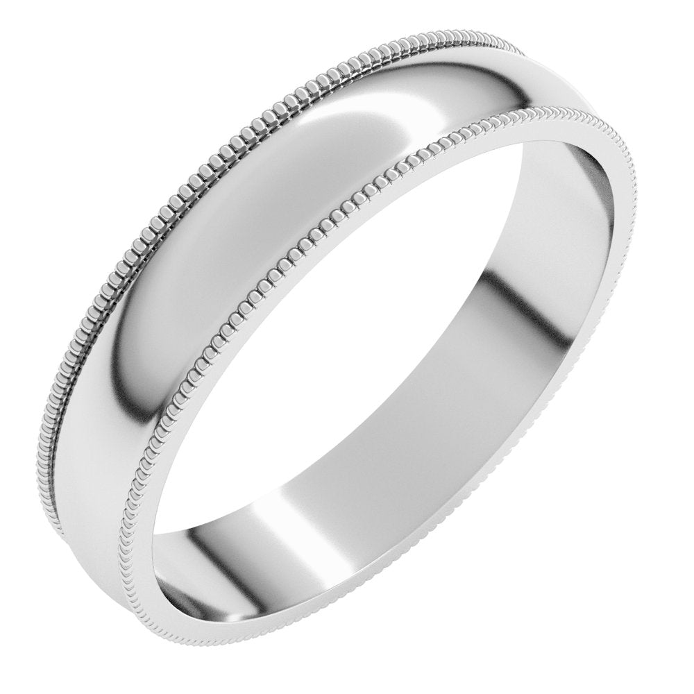 14K White Gold 4 mm Lightweight Milgrain Half Round Band Size 8