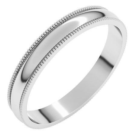 Platinum 3 mm Lightweight Milgrain Half Round Band Size 6.5