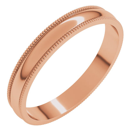 10K Rose 3 mm Lightweight Milgrain Half Round Band Size 7