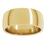 14K Yellow Gold 8 mm Lightweight Comfort-Fit Half Round Band Size 6.5