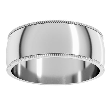 10K White Gold 7 mm Lightweight Milgrain Half Round Band Size 8.5