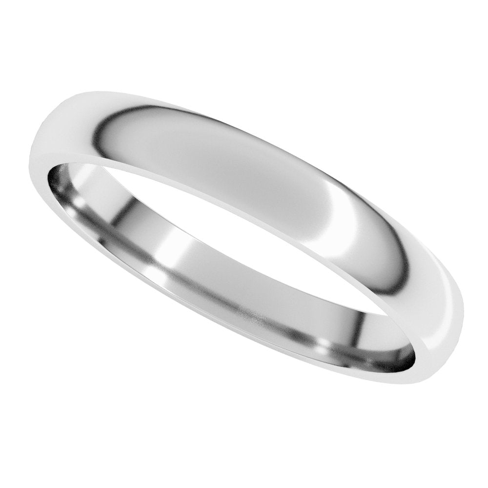 18K White Gold 3 mm Lightweight Comfort-Fit Half Round Band Size 7.5
