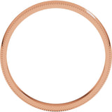 14K Rose Gold 3 mm Lightweight Milgrain Half Round Band Size 8