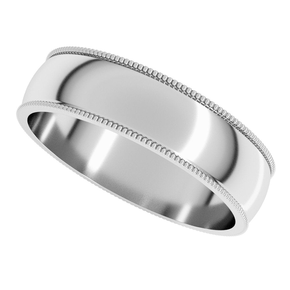14K White Gold 5 mm Lightweight Milgrain Half Round Band Size 8