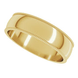 14K Yellow Gold 5 mm Lightweight Milgrain Half Round Band Size 7