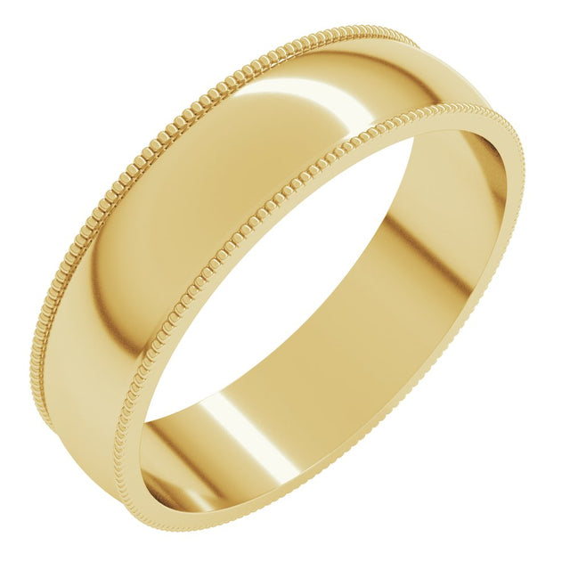 14K Yellow Gold 5 mm Lightweight Milgrain Half Round Band Size 7