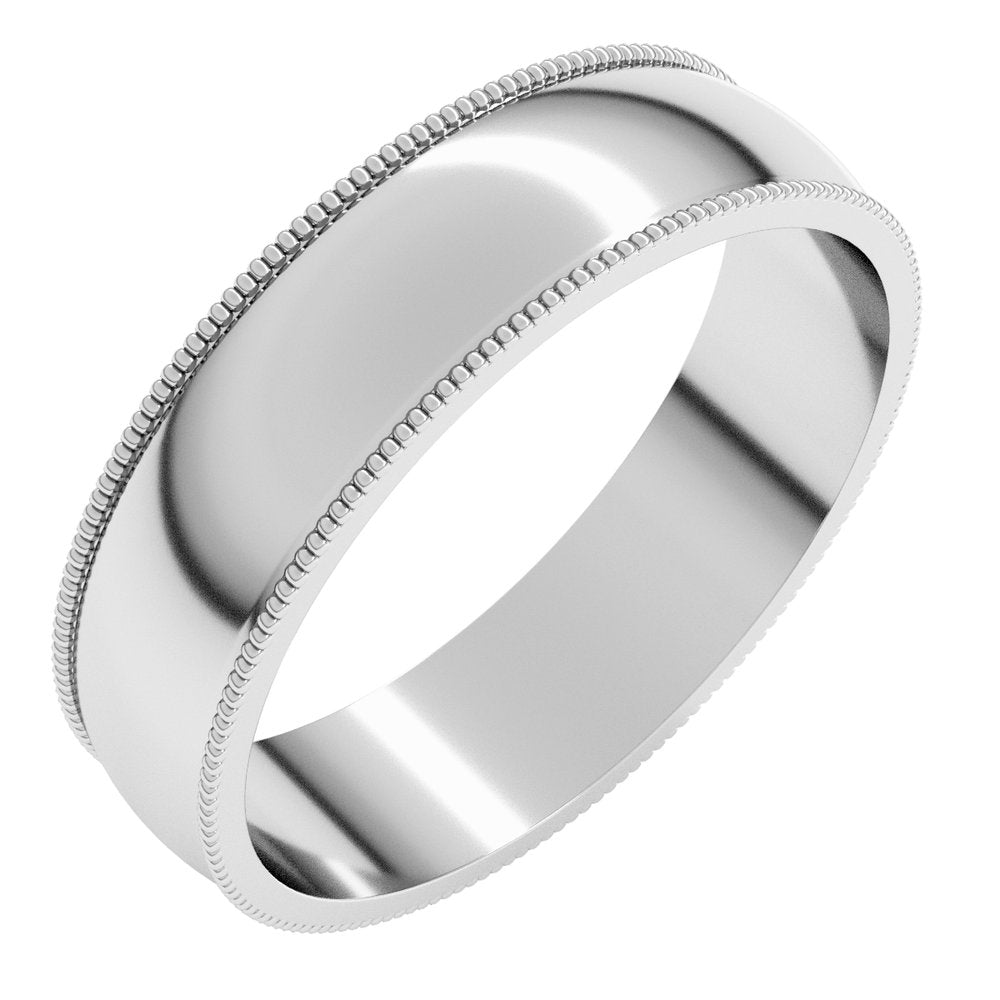Platinum 5 mm Lightweight Milgrain Half Round Band Size 6