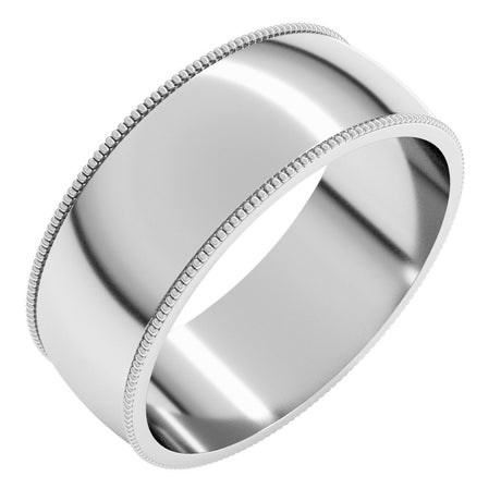 10K White Gold 7 mm Lightweight Milgrain Half Round Band Size 8.5