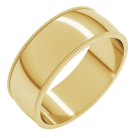 14K Yellow Gold 7 mm Lightweight Milgrain Half Round Band Size 8.5
