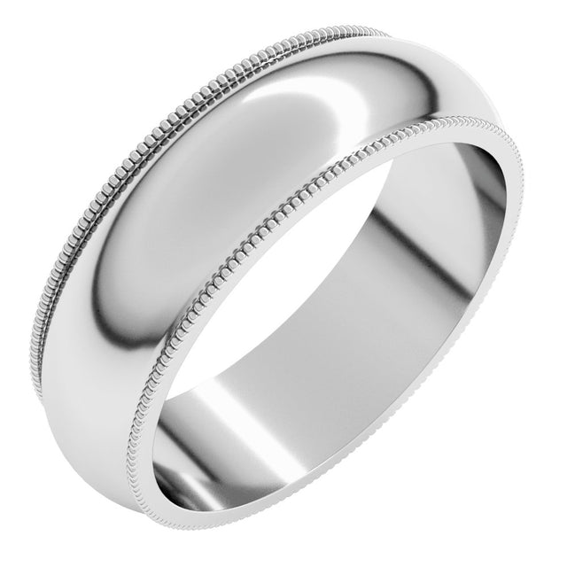 14K White Gold 6 mm Milgrain Half Round Band Size 9.5 