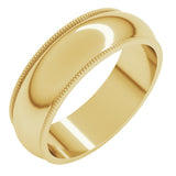 10K Yellow Gold 6 mm Milgrain Half Round Band Size 9.5 