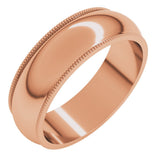 14K Rose 6 mm Milgrain Half Round Band Size 8