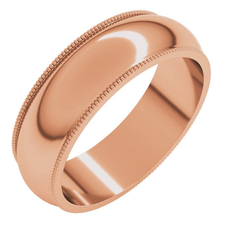 14K Rose 6 mm Milgrain Half Round Band Size 8