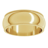14K Yellow Gold 7 mm Milgrain Half Round Band Size 7 