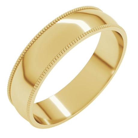 18K Yellow 5 mm Milgrain Half Round Comfort Fit Band Size 9