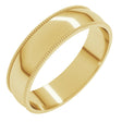 14K Yellow Gold 5 mm Milgrain Comfort-Fit Half Round Band Size 5.5