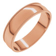 14K Rose Gold 5 mm Lightweight Milgrain Comfort-Fit Half Round Band Size 9.5