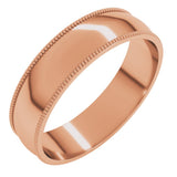 14K Rose Gold 5 mm Lightweight Milgrain Comfort-Fit Half Round Band Size 9.5