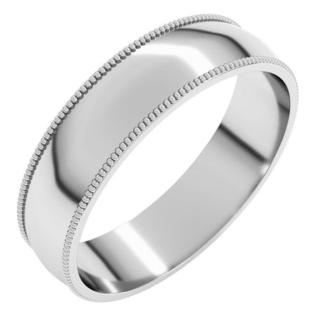 Sterling Silver 5 mm Milgrain Comfort-Fit Half Round Band Size 11