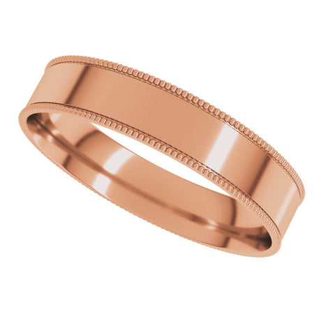 14K Rose 4 mm Milgrain Comfort-Fit Flat Band Size 6