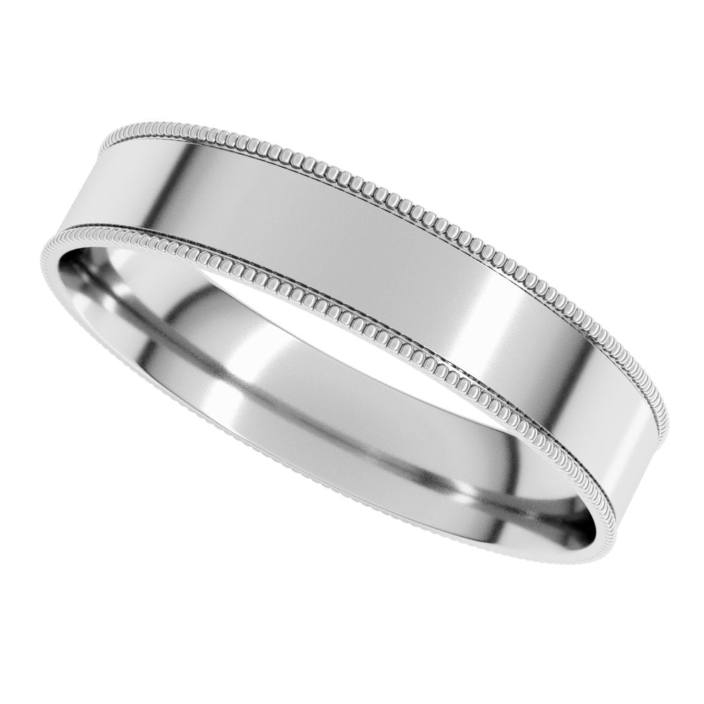 14K White 4 mm Milgrain Flat Comfort Fit Band