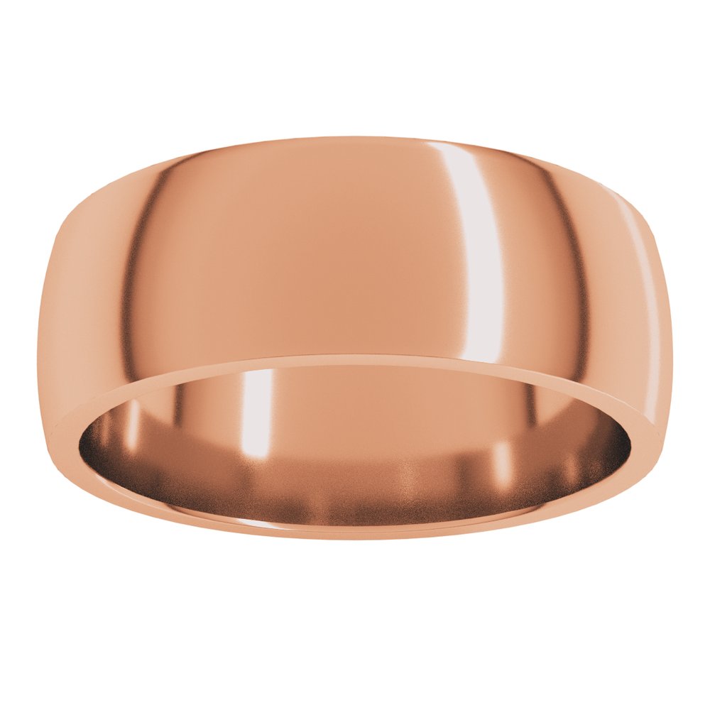 18K Rose Gold 7 mm Lightweight Comfort-Fit Half Round Band Size 8