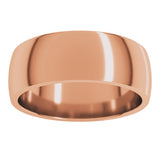 18K Rose Gold 7 mm Lightweight Comfort-Fit Half Round Band Size 8