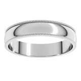 Platinum 4 mm Lightweight Milgrain Half Round Band Size 9.5