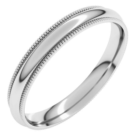 Platinum 3 mm Lightweight Milgrain Comfort-Fit Half Round Band Size 8