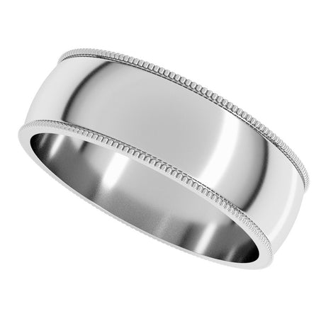 14K White Gold 6 mm Lightweight Milgrain Half Round Band Size 7.5
