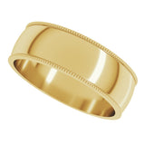 14K Yellow 6 mm Lightweight Milgrain Half Round Band