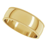 10K Yellow Gold 6 mm Lightweight Milgrain Half Round Band Size 10