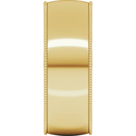 14K Yellow 7 mm Lightweight Milgrain Half Round Band Size 10.5