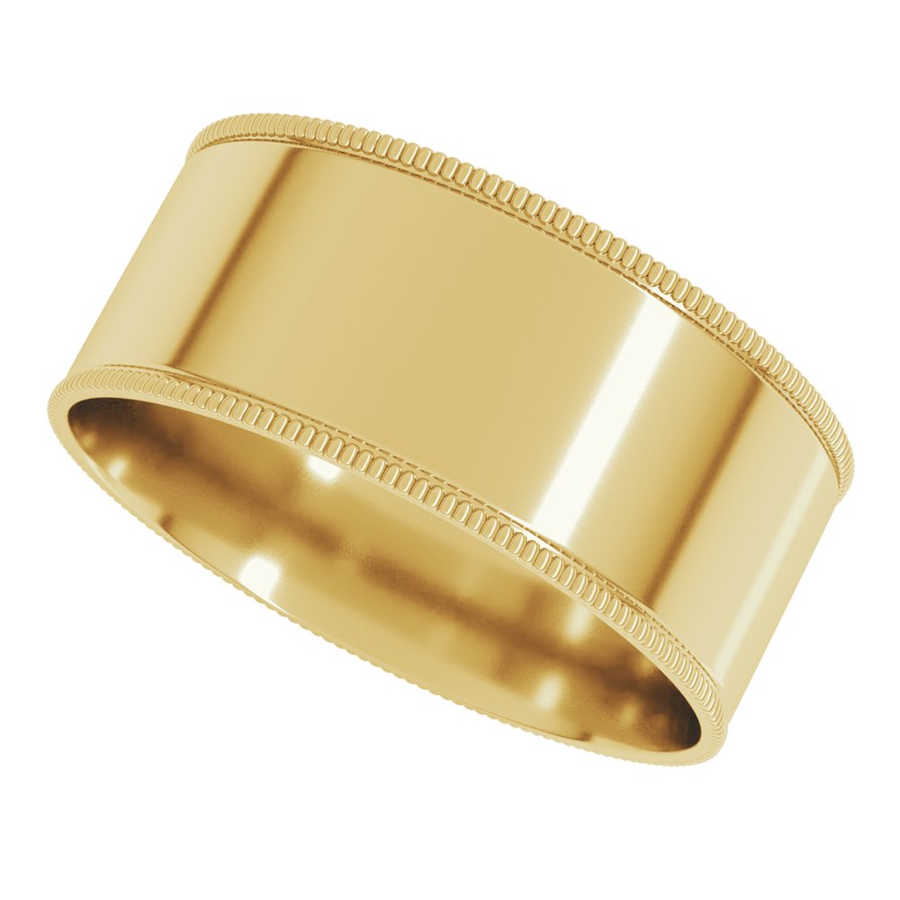 14K Yellow Gold 8 mm Milgrain Comfort-Fit Flat Band Size 11