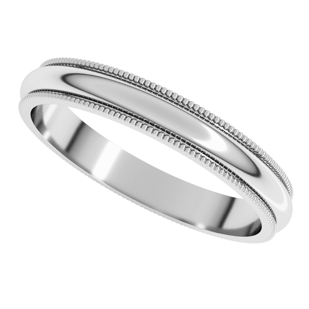 14K White 3 mm Milgrain Half Round Band