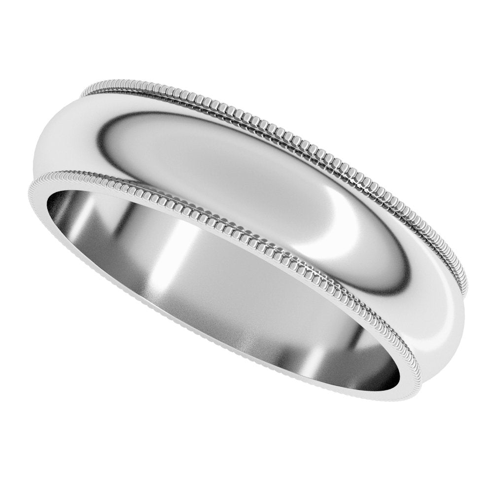 14K White Gold 5 mm Milgrain Half Round Band Size 6 